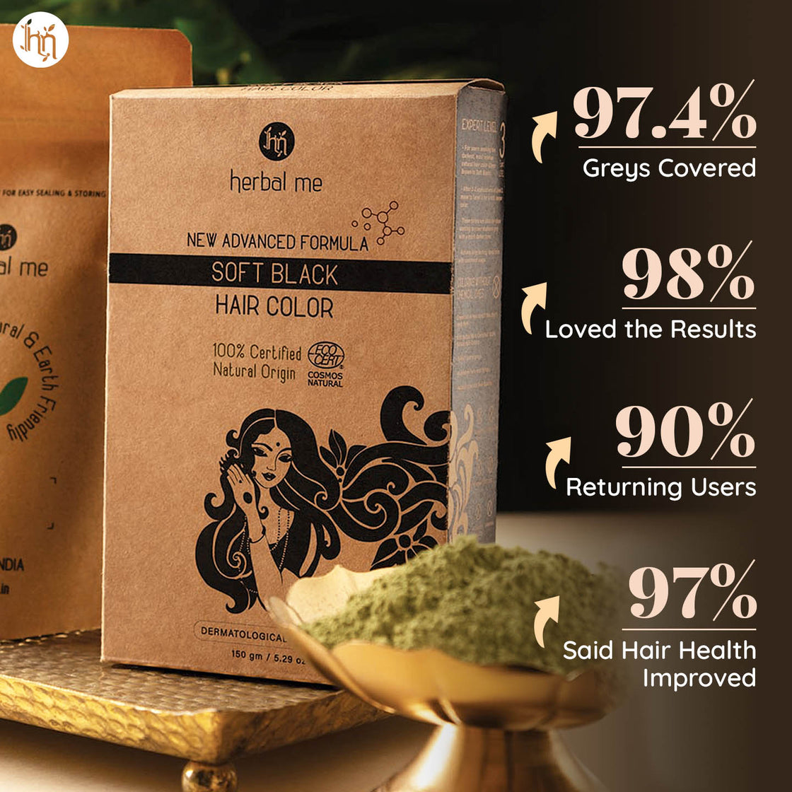 Soft Black Natural Hair Color Ecocert Certified 150g