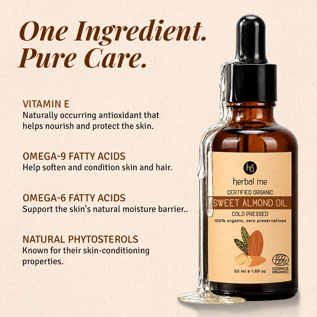 Sweet Almond Oil - 100% Organic - Ecocert Certified - 50 ml