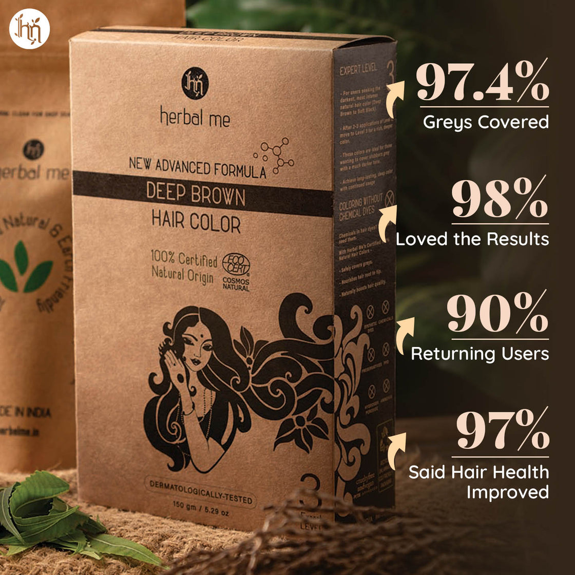 Deep Brown Natural Hair Color Ecocert Certified 150g