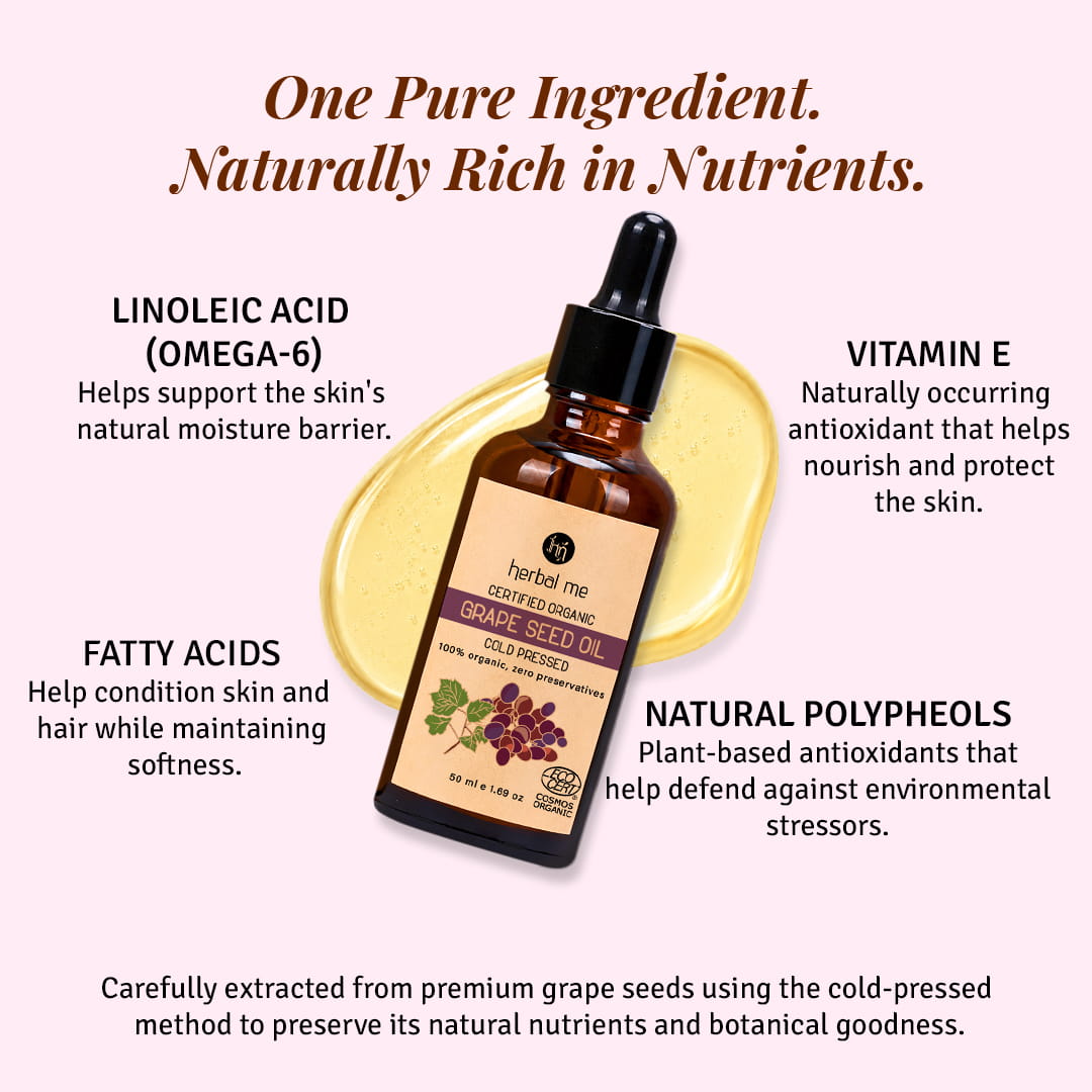 Grape Seed Oil - 100% Organic - Ecocert Certified - 50 ml