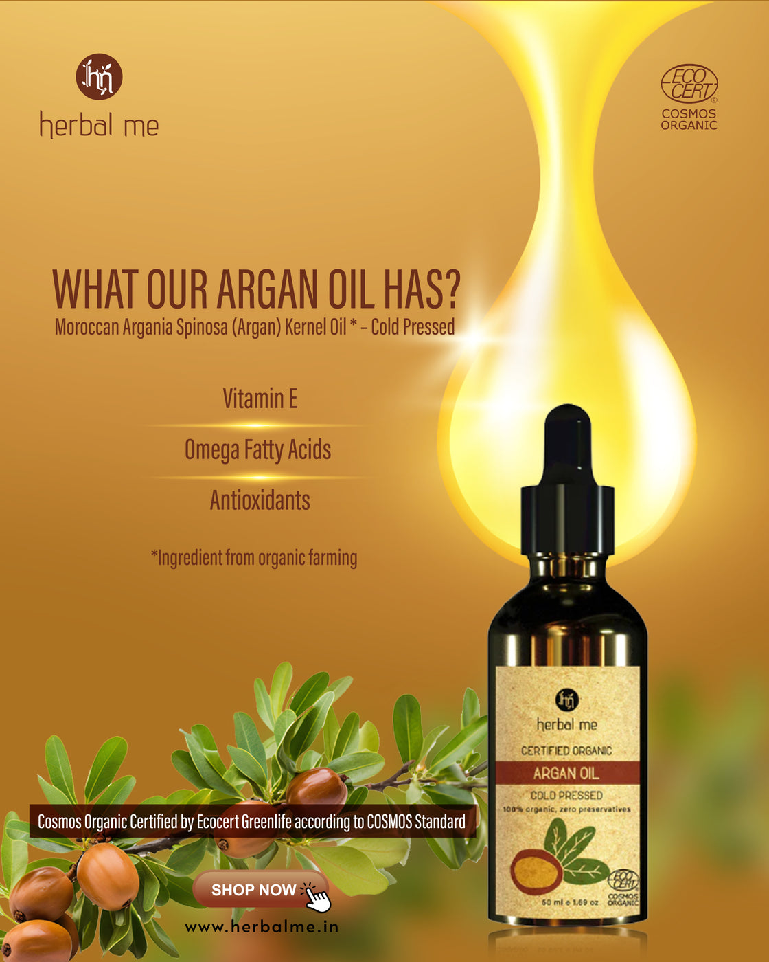 Argan Oil - 100% Organic - Ecocert Certified - 50 ml