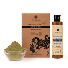 Load image into Gallery viewer, Color + Shampoo Combo - Soft Black 150g + Repair and Hydrate Shampoo 200ml - Ecocert Certified
