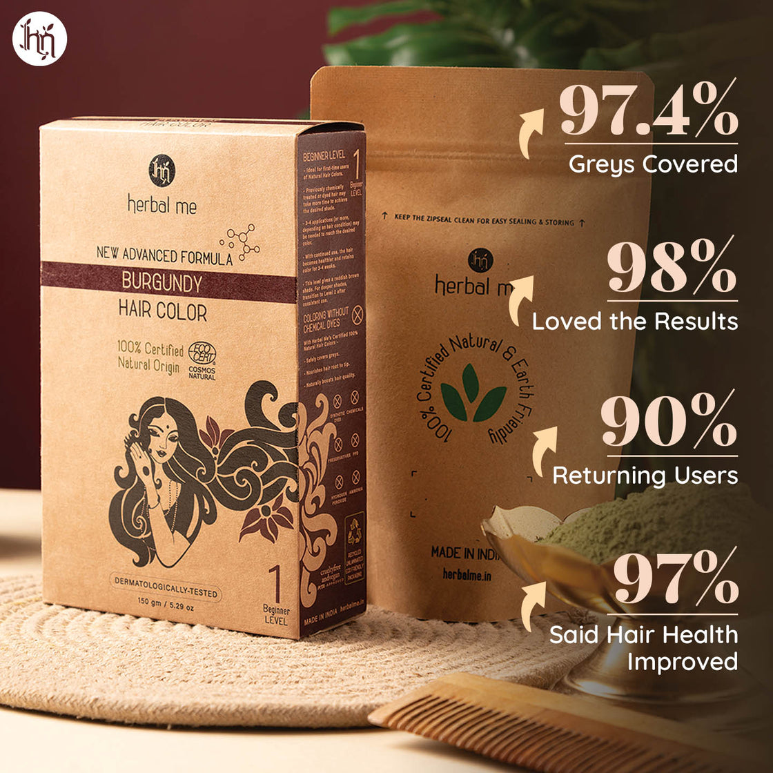 Burgundy Natural Hair Color Ecocert Certified 150g