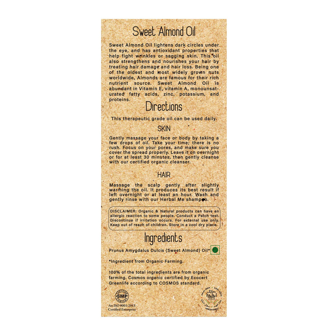 Certified Organic Sweet Almond Oil