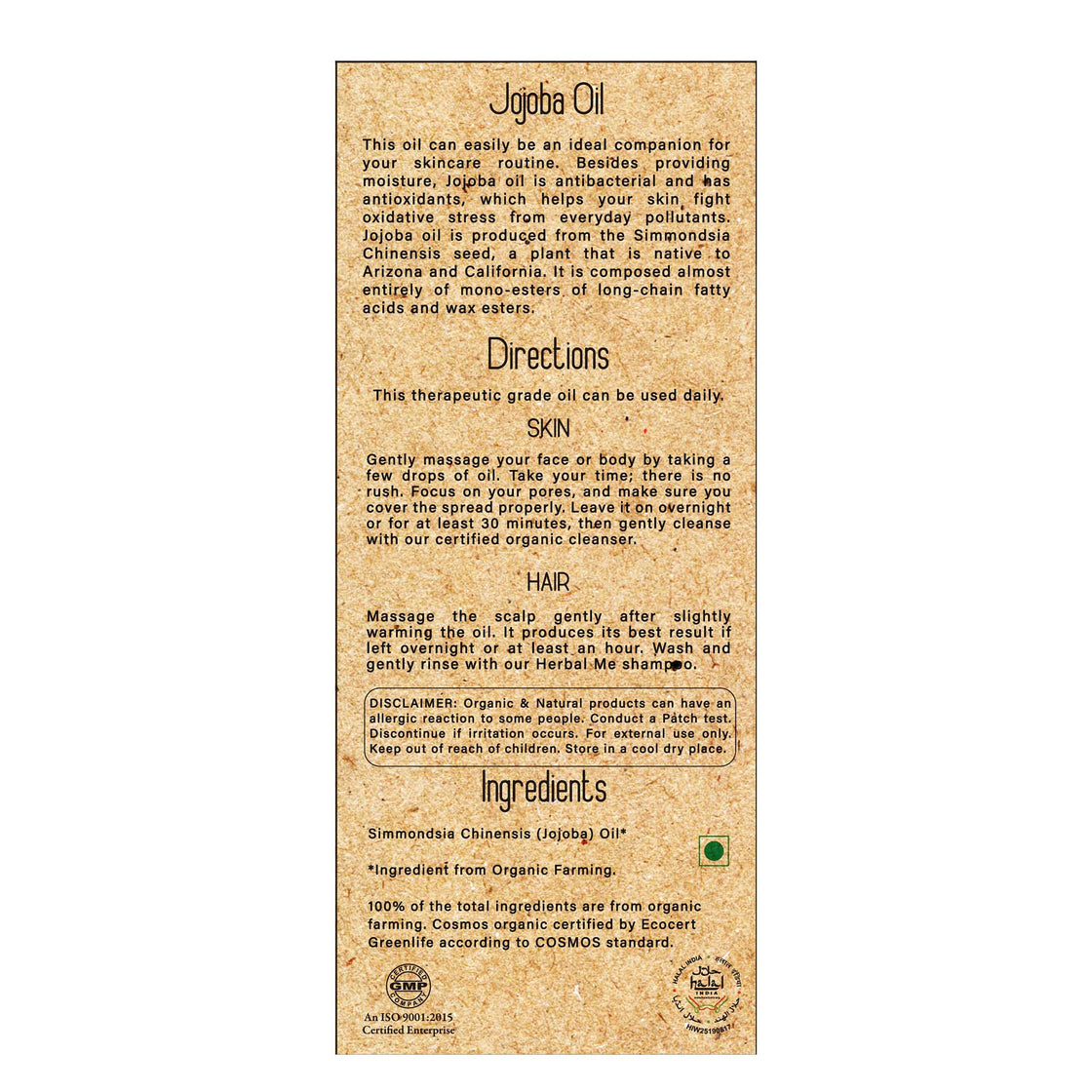 100% Jojoba Organic Hair Oil